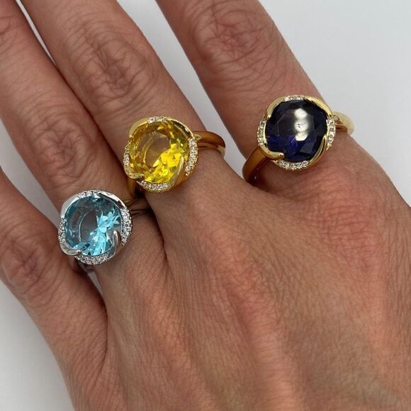 New, no tags. Yellow topaz, intense colour, white diamond accents, real gold - Picture 9 of 16